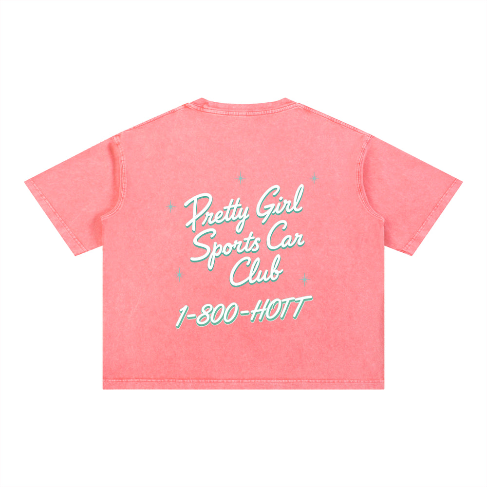 Pretty Girl Sports Car Club Boxy Tee — Pink — Back