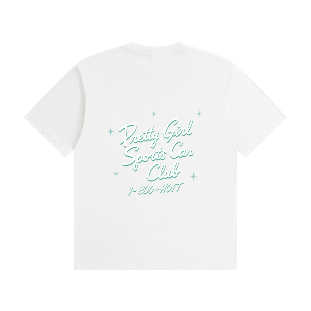Pretty Girl Sports Car Club Tee — White — Back