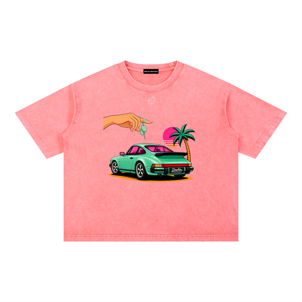 Pretty Girl Sports Car Club Boxy Tee — Pink — Front
